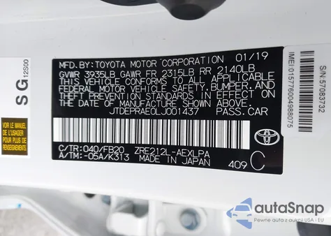 2020 Toyota Corolla Le z USA, uszkodzony, nr VIN JTDEPRAE0LJ001437